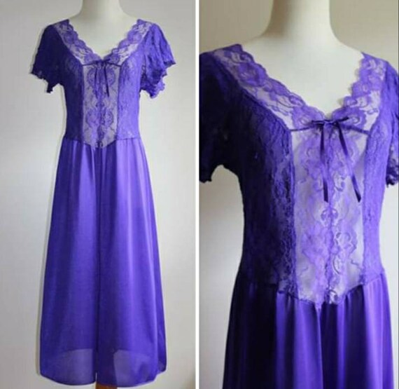 1980s Vintage Nightgown, Vassarette, Purple Lace … - image 1