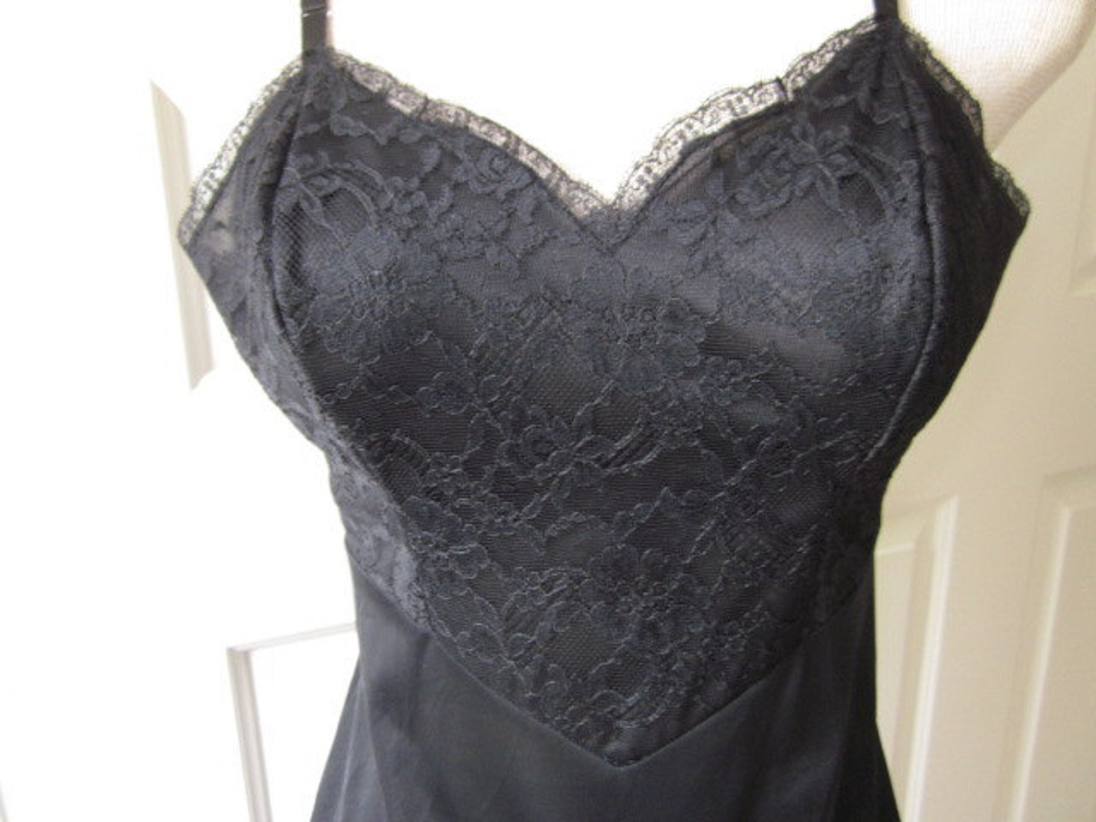 1960s Slip Full Black Slip Black Lace Slip Nightgown Etsy