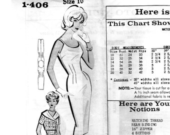 1960s Dress Sewing Pattern, Pin Up, Scoop Neck, Spaghetti Straps, Short Double Breast Button Jacket, Parade Mail Order 60s Pattern 1-406 XS