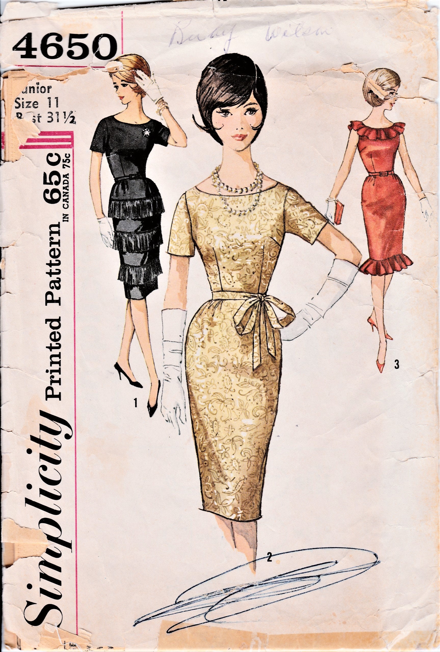 1960s Cocktail Party Dress Pattern Slim Wiggle Dress Very Low Neckline or  Use Dickey Insert Prominent Designer 338 Vintage Sewing Pattern FACTORY  FOLDED Bust 34