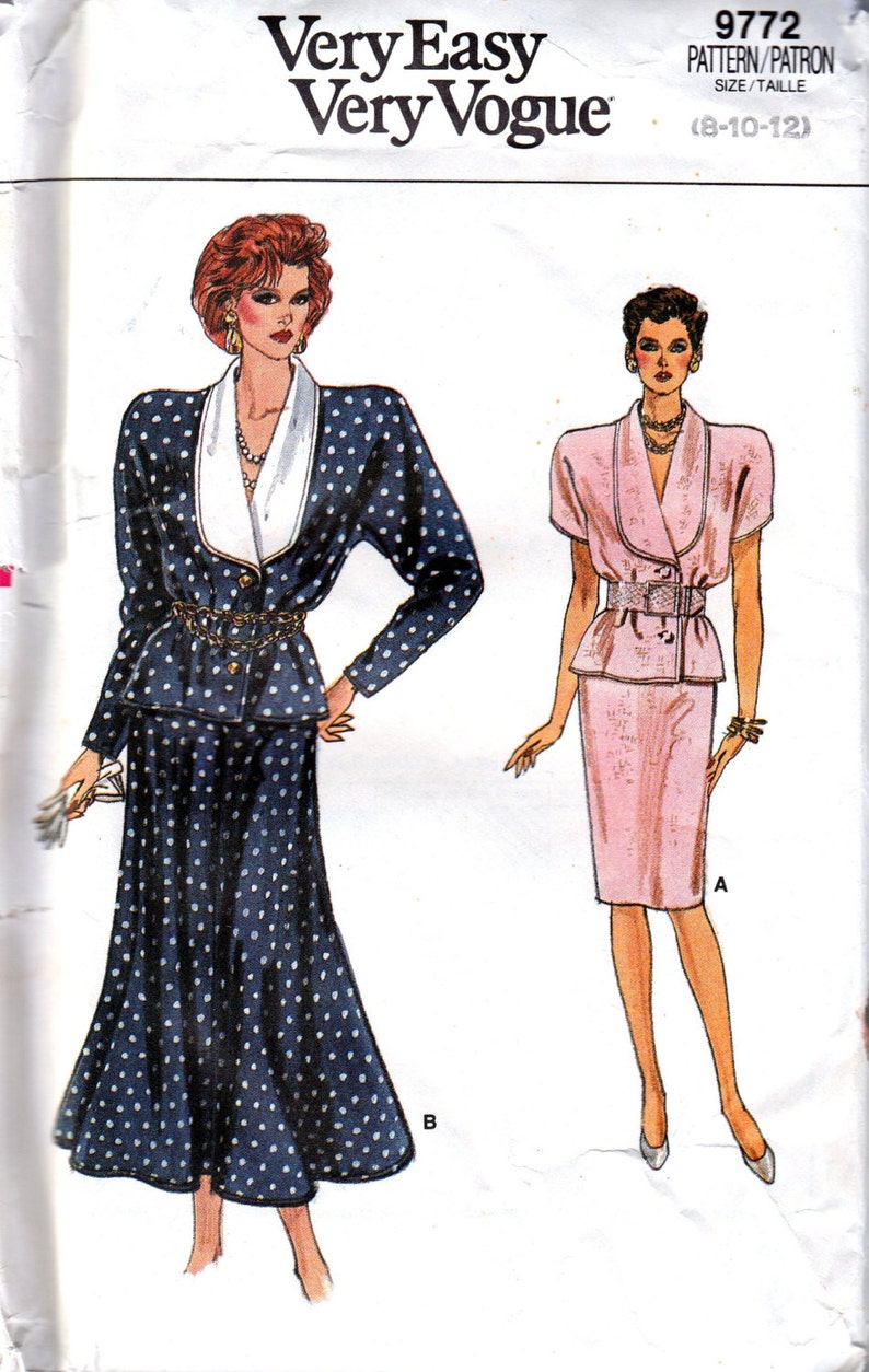 Vogue Sewing Patterns 1980s Skirt Set Pattern 40s Style | Etsy