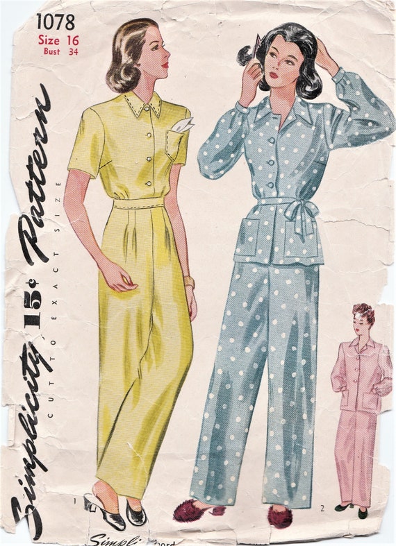 1940s 40s Vintage Pajama Front Tie Crop Top Sewing Pattern
