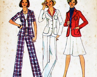 1970s Sewing Pattern, Wide Leg Pants, Blazer, Notched Collar Jacket, A Line Skirt, Simplicity 6876 Bust 34, 70s Fashion, Simplicity 6876