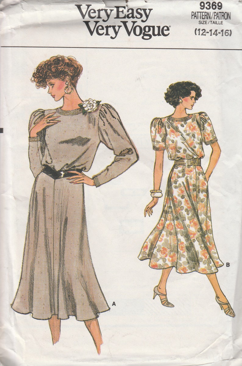 1980s Vintage Vogue Dress Sewing Pattern Loose Fit Shoulder | Etsy