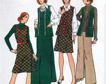 1970s Vest Jumper Pants Sewing Pattern, 70s Fashion Mic Mac Designer Deadstock 2 Rare Butterick 3423 Uncut FF, Pick One, Busts 37, 40