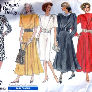 1980s Vogue Dress Sewing Pattern 1980s Secretary Dress Pattern DIY Classic 80&#39;s Mid Knee Dress Shoulder Pads Flare Skirt Vogue 1923 Bust 40