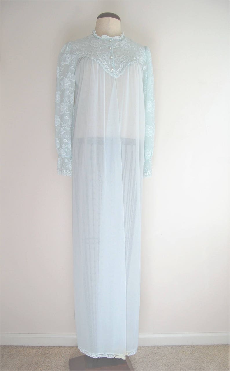 1960s Vintage Lingerie Peignoir Light Blue Sheer Lace Long | Etsy