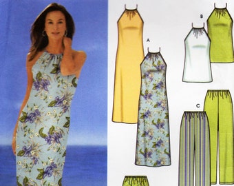 Halter Midi Dress, Halter Top, Bias Skirt, Pants Shorts Sewing Pattern, 2003, Summer Fashion, Simplicity 5507 Uncut FF, 4 sizes XS to Med