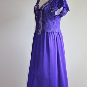 1980s Vintage Nightgown, Vassarette, Purple Lace and Nylon, Deep V ...