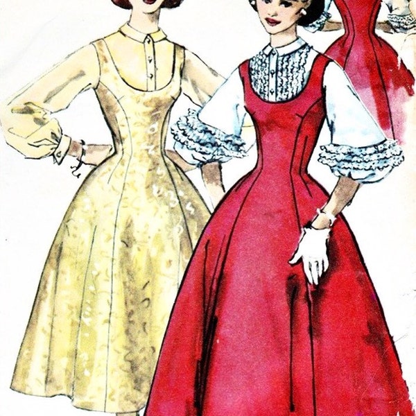 1950s Jumper Blouse Sewing Pattern, Gored Jumper, Puffed Ruffled Sleeves, Rows of Ruffles Blouse Front 50s Fashion, Simplicity 1904, Bust 34