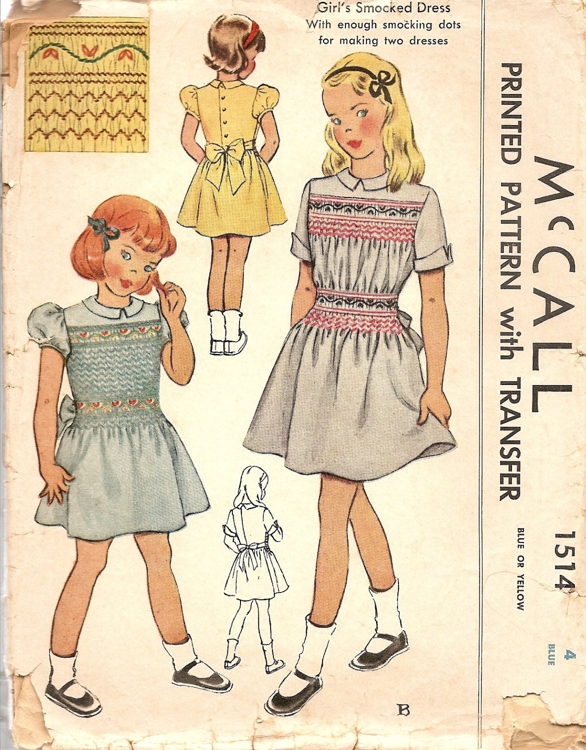 1940s Vintage Sewing Patterns Girls Smocked Dress Childs | Etsy