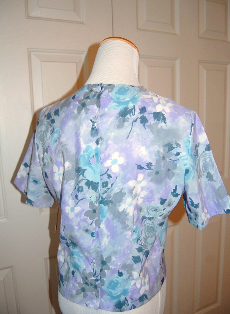 Vintage Blouse 1960s Top 60s Shell Blue Roses Floral Top - Etsy