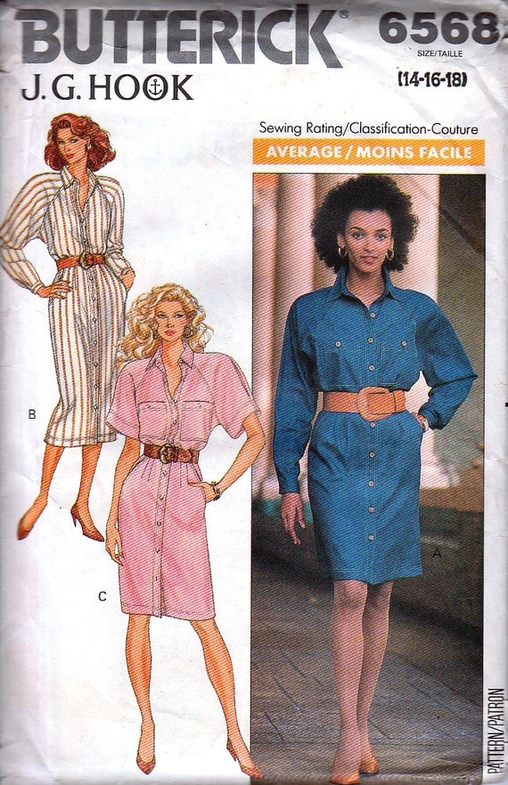 Vintage Sewing Patterns, 80s Shirt Dress, Loose Fit, Shoulder Pads, Long Short Sleeves, Pockets, Small, Bust 34, Trending Butterick 6568 Vintage Sewing Patterns, 80s Shirt Dress, Loose Fit, Shoulder Pads, Long Short Sleeves, Pockets, Small, Bust 34, Trending Butterick 6568