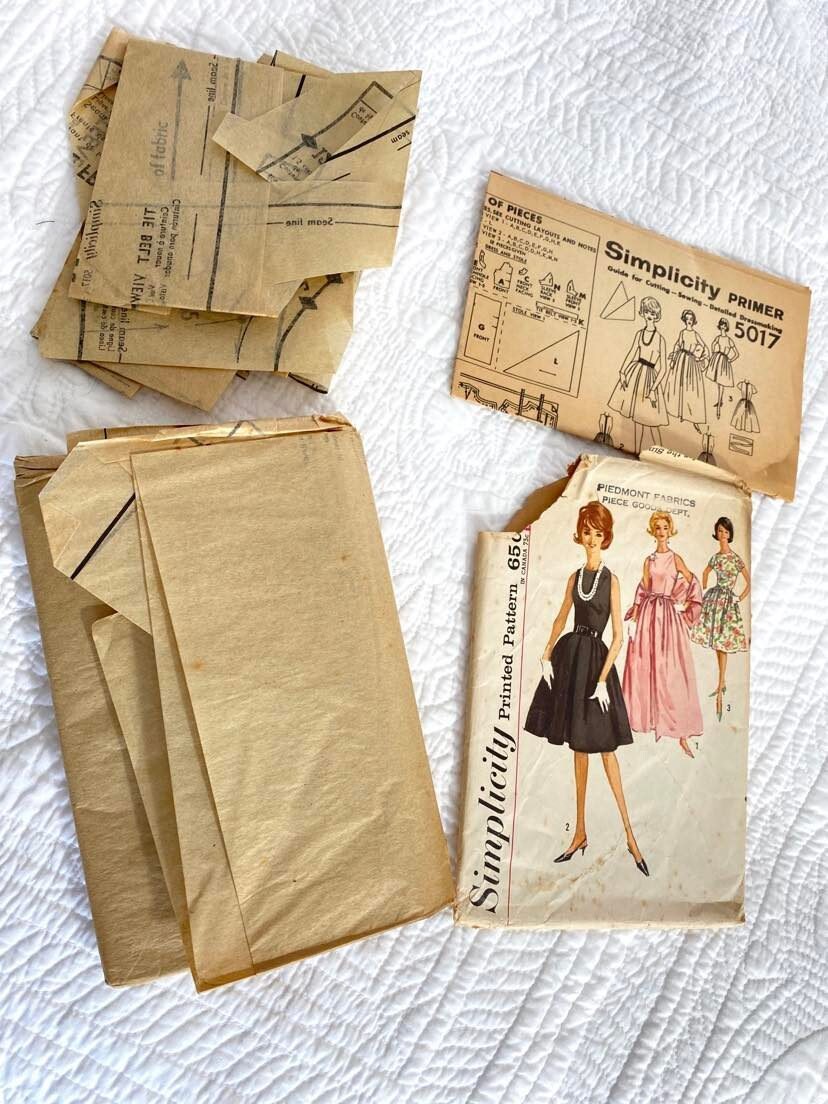 1960s Dress Gown Sewing Pattern, Full Skirt, Fitted Round