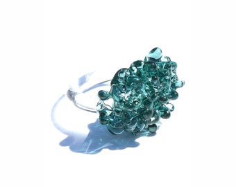 Glass Cluster Ring - Emerald