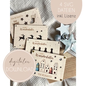 Laserbestand incl. commerciële licentie, monetair geschenk, wensvervuller, Kerstmis, 4 SVG-bestanden, download