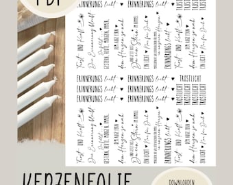 Tatuajes de velas: consuelo y fortaleza, luz conmemorativa, PDF para calcomanías de velas al agua, decoración de velas cónicas, descarga