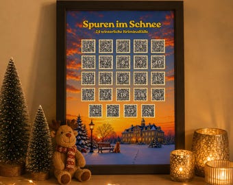 Hörspiel Adventskalender 24 Fälle ab 12 – Spuren im Schnee | Detektiv-Rätselkalender mit QR-Codes zum Ausdrucken | PDF Sofort Download