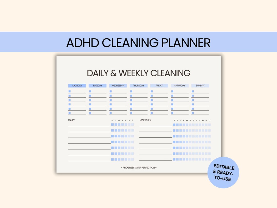 ADHD Cleaning Planner Printable | Daily Weekly Monthly Cleaning ...