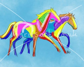 Caballos Brillantes 02 (2025) Impresión artística original montada, regalo decorativo, 11 x 14