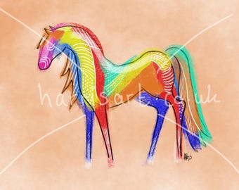 Caballos Brillantes 01 (2025) Impresión artística original montada, regalo decorativo, 11 x 14