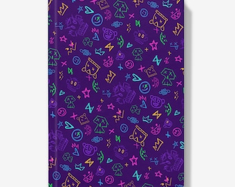Diario de tapa dura A5 con diseño de garabatos de Jinx y inspiración arcana