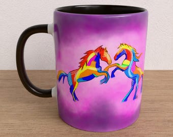Taza Caballos Brillantes Serie 03 Arte Cerámica Regalo