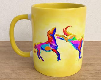Taza Caballos Brillantes Serie 04 Arte Cerámica Regalo