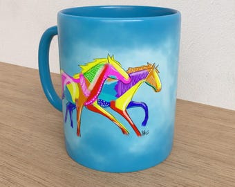 Taza Caballos Brillantes Serie 02 Arte Cerámica Regalo