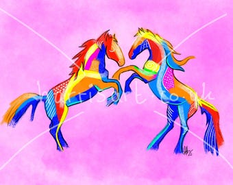 Juego de tarjetas de felicitación con caballos de colores, interior en blanco (4x6 o 5x7)