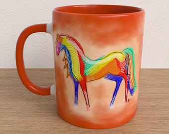 Taza Caballos Brillantes Serie 01 Arte Cerámica Regalo