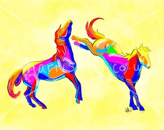 Caballos Brillantes 04 (2025) Impresión artística original montada, regalo decorativo, 11 x 14