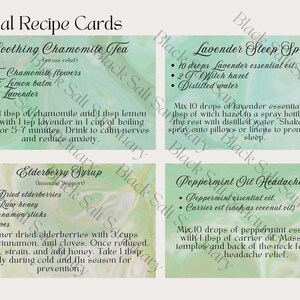 Cartões de receitas de remédios herbais
