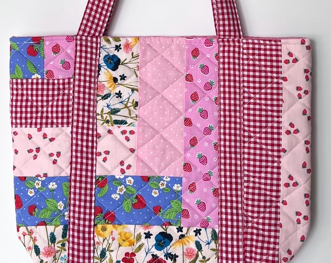 Gingham and Strawberry Patchwork Tote