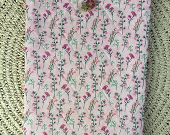 Quilted Book Sleeve: Pink Ditsy Floral Book Cozy