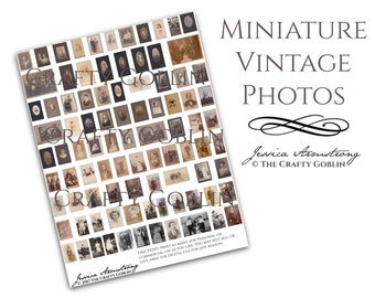 May include: A digital download of 100 miniature vintage photos in black and white. The photos are arranged in a grid pattern and feature a variety of subjects, including portraits, landscapes, and everyday scenes. The text "MINIATURE VINTAGE PHOTOS" is displayed at the top of the image.