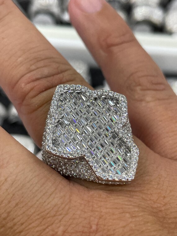 925 Silver Moissanite Large Baguette Cross Ring