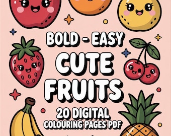 Cozy Fruits Colouring Book | Bold Easy Line Art | Simple Fruit Coloring Pages PDF.
