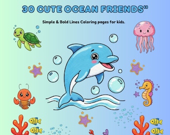 30 Baby Sea Creatures Coloring Pages, kawaii Ocean Animals, Printable & Procreate PDF