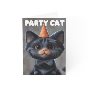 Biglietto di auguri di compleanno - "Gatto da festa", simpatico gatto con cappello da festa e papillon (1, 10, 30 e 50 pezzi)