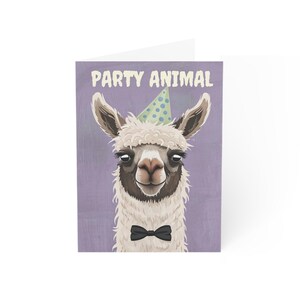 Llama Greeting Card - "Party Animal", Fun Birthday Card with Party Hat and Bow Tie Greeting Cards (1, 10, 30, and 50pcs)