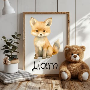 Personalized Kids Wall Art Personalized Nursery Wall Art Digital Wall Art for Kids Woodland Fox Art Name Art Digital Custom Kids Wall Art