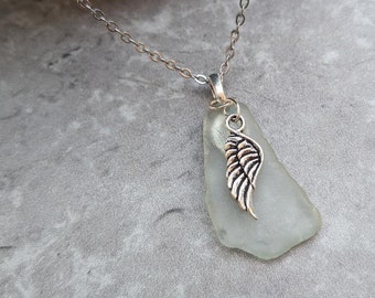 Sea Glass Angel Wing Necklace, Angel Wing Pendant