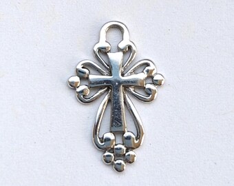 Sterling Silver Filigree Cross Charm, Silver Cross Pendant, Cross Jewelry