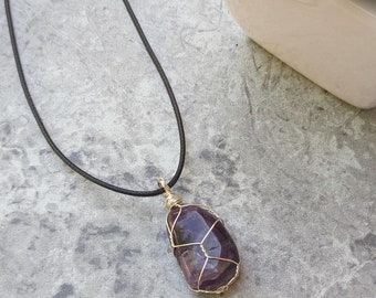 Wire Wrapped Amethyst Necklace, Amethyst Stone Jewelry, Boho Necklace