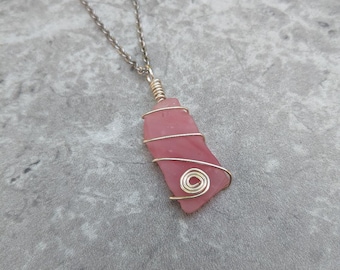 Wire Wrapped Pink Sea Glass Necklace, Beach Jewelry