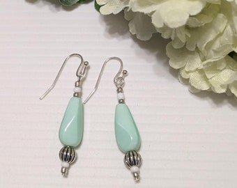 Mint Green Drop Earrings, Green Dangle Earrings, Boho Jewelry