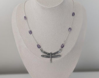 Amethyst Dragonfly Necklace, Dragonfly Jewelry