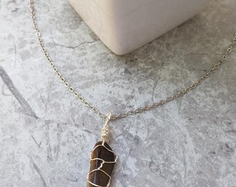 Wire Wrapped Tiger's Eye Necklace, Pendant Necklace, Tiger Eye Stone