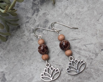 Beaded Lotus Flower Drop Earrings, Lotus Dangle Earrings, Flower Jewelry